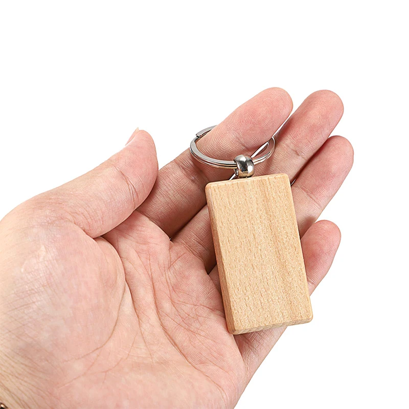 10-120Pcs Wood Keychains Blank DIY Wooden Keyrings 2 Styles Plain Wooden Keyring