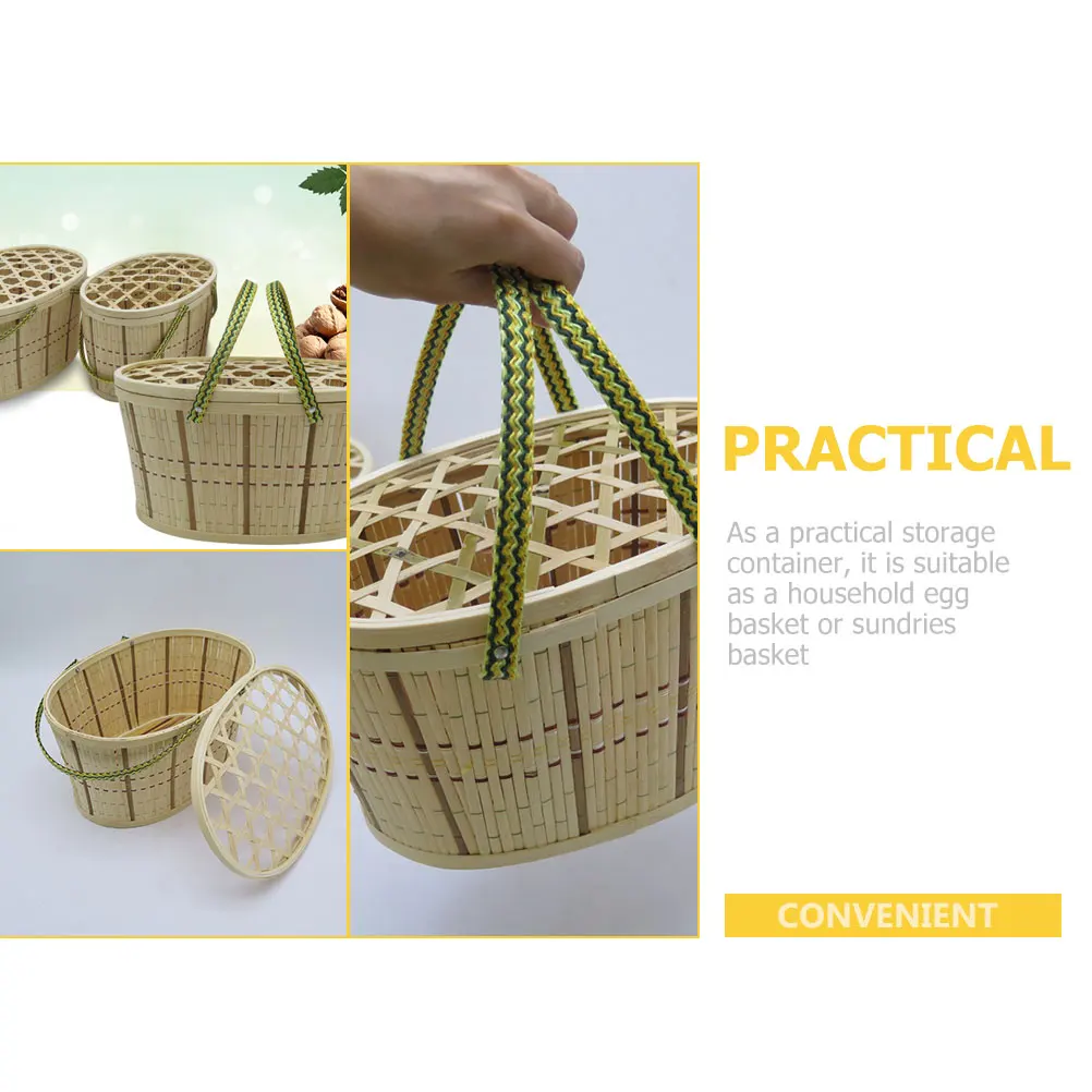 

Egg Storage Woven Bamboo Basket 27x17xH14cm Lightweight Reusable Home Bakery Fruit Vegetable Grain Pastoral Style