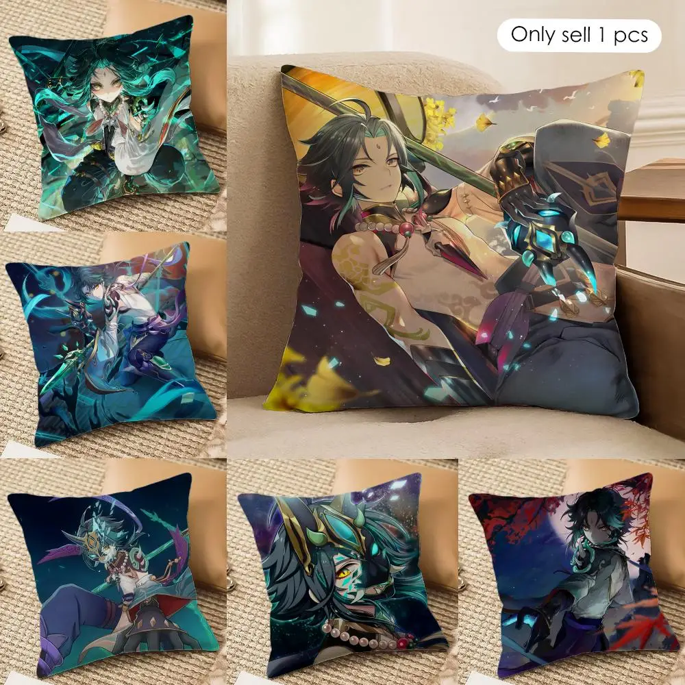 Xiao Genshin Impact Cushion Cover Silky Short Plush Invisible Zipper Dustproof Sofa Pillow Case For Home Decor