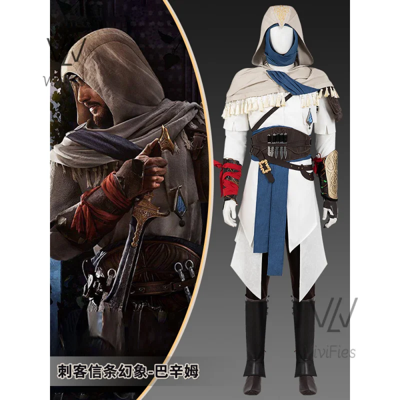 New Mirage Basim Ibn Ishaq Cosplay Costume Hat Coat Pants Belt Bracelet For Game Party Halloween Custom Made