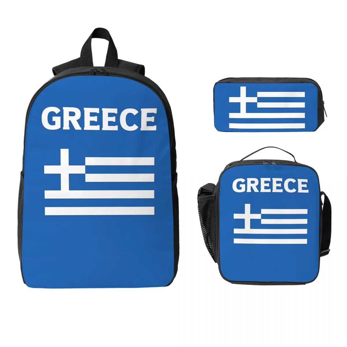 

Greece Greek Flag Backpack Student Boys Girls BookBag School Bag Laptop Shoulder Bags 3ps Insulated Lunch Bag Pencil Case