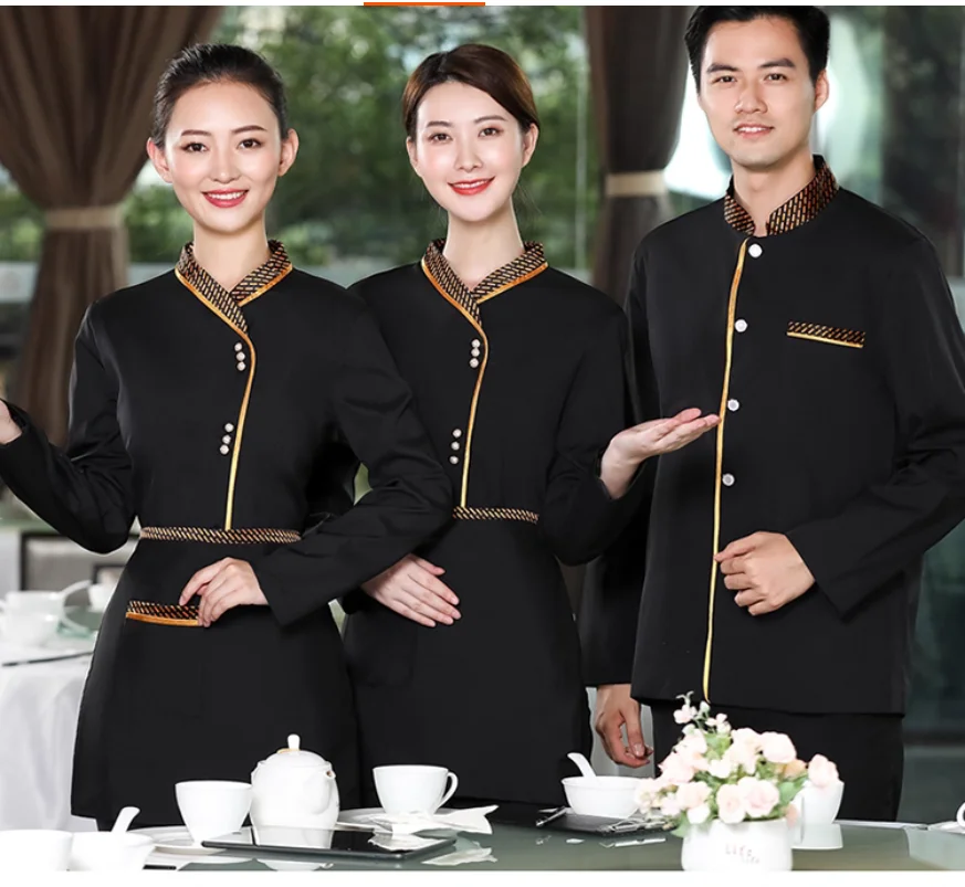 

Autumn and Winter Long sleeved Catering Waiter Set Hotel Restaurant Work Clothes