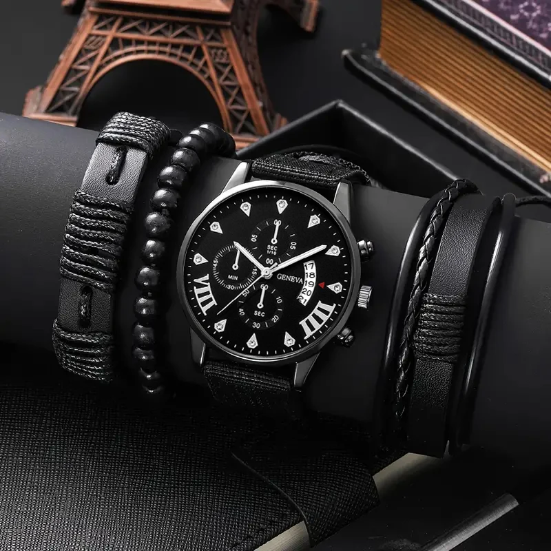 4pc men's watch and home accessory set, stylish and casual, trendy latest model, the best choice for gifts