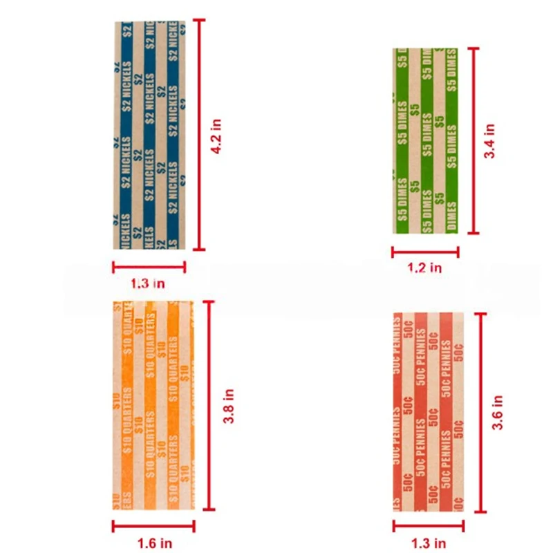 100Pcs Kraft Paper Coin Wrappers Assorted Bundle Flat Striped Coin Wrappers Color Coded Coin Counter Sorting Tubes Coin Rolls