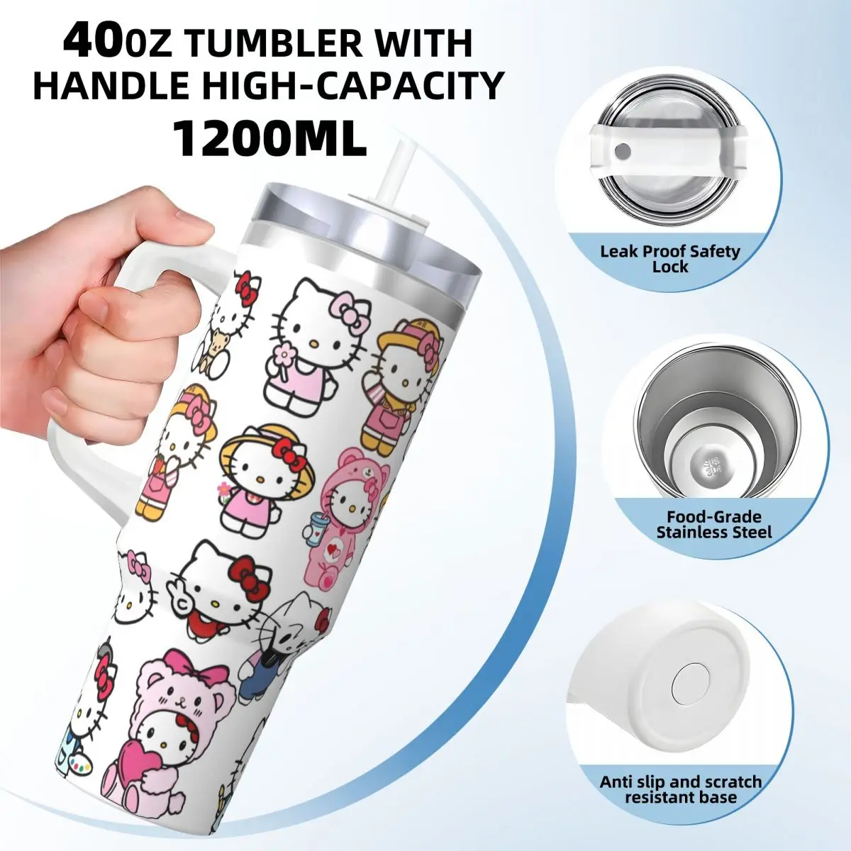 Japanese Sanrio Hello Kitty Tumbler Cute Cartoon Cat Hot Drinks Water Bottle Keep Heat Stainless Steel Coffee Mug Beach Mugs Cup