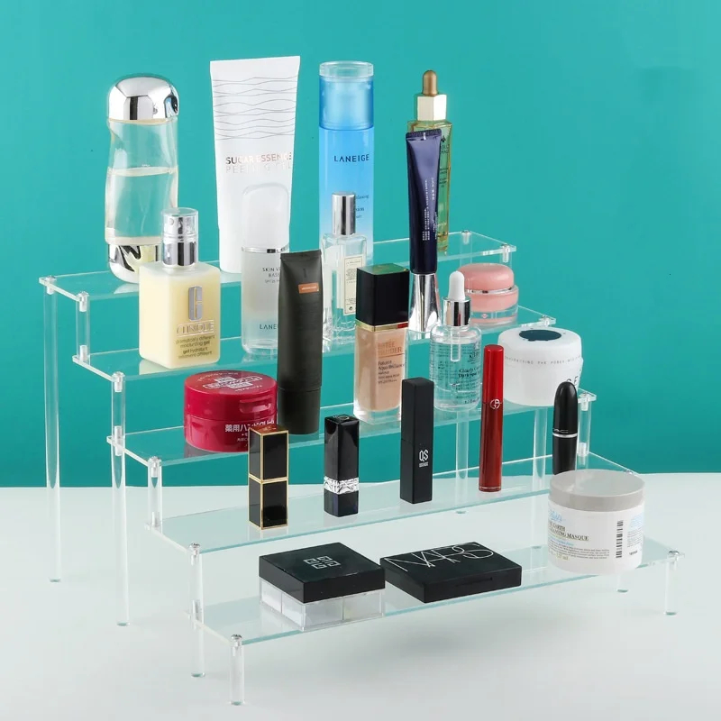 Clear Acrylic Cosmetic Display Stand 3-7layer Makeup Perfume Dolls Storage Shelf Decorative Nail Polish Rack Home Office Decor