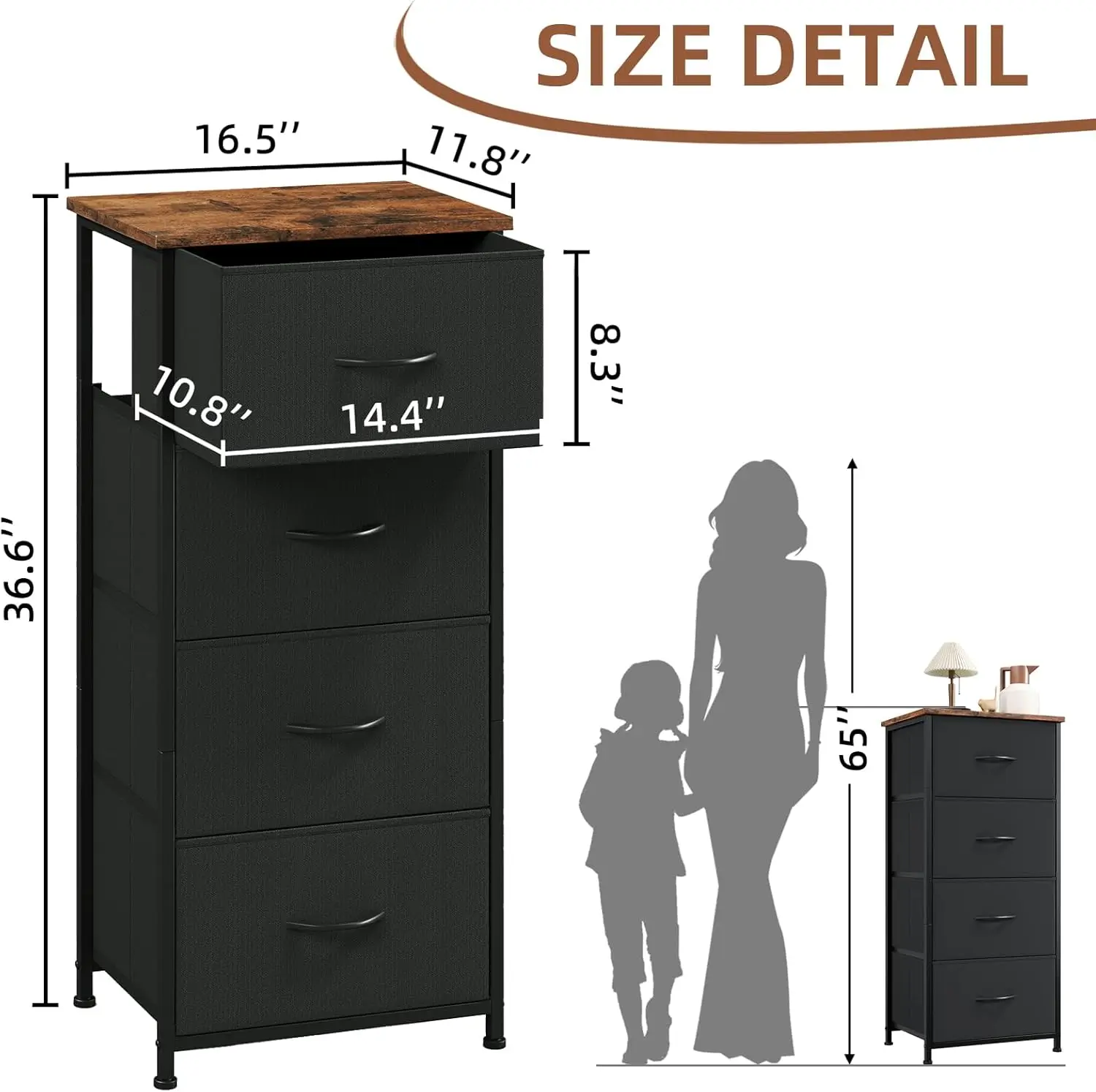 

Somdot Tall Dresser For Bedroom With 4 Drawers, Storage Chest Of Drawers With Removable Fabric Bins For Closet Bedside Nursery