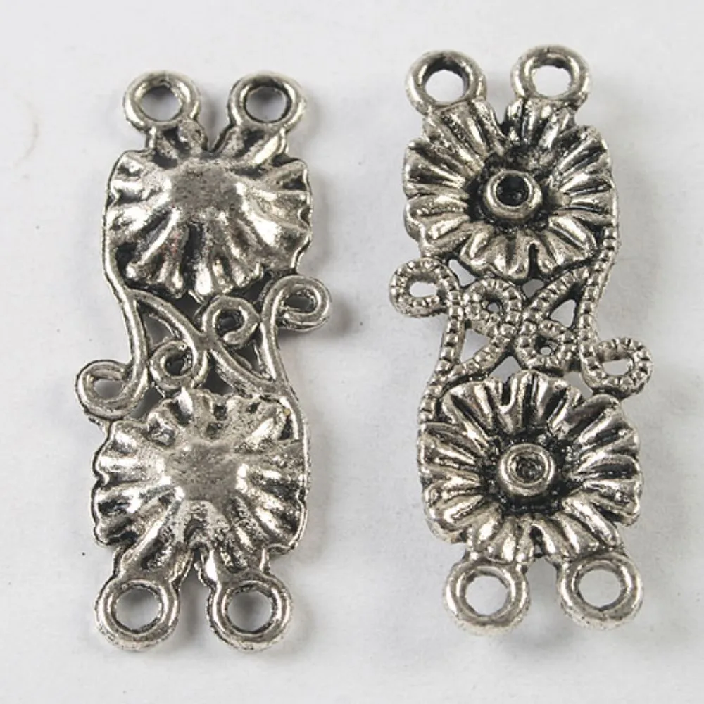 6PCS 37.6x15mm Retro Double Flower Connector Pendant for Necklace Earring Pendant H3853