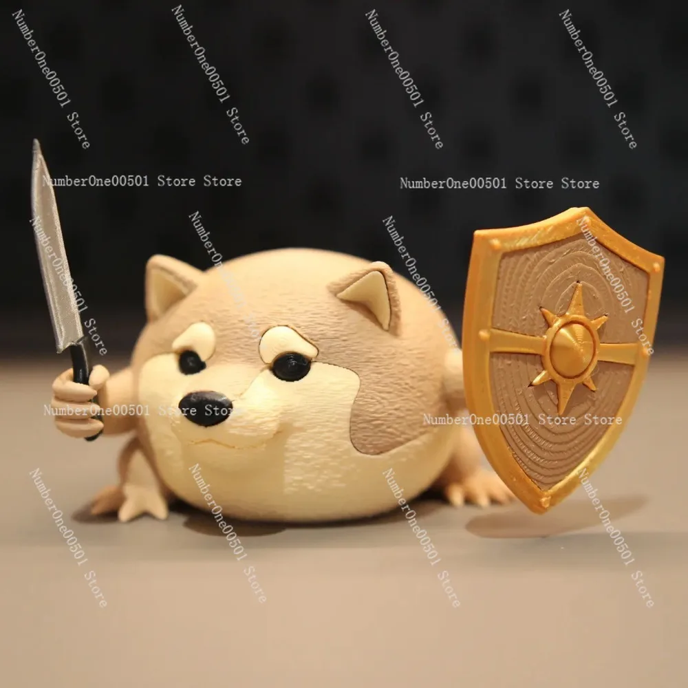 

3D-печатная фигурка мем-пса Шиба-ину с мечом, щитом и жабой, настольное украшение для подарков и коллекций