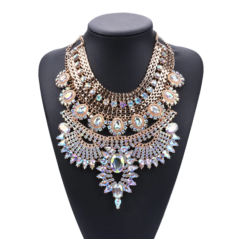 Fashion Crystal Rhinestone Tassel Statement Large Collar Necklace Women Indian Ethnic Vintage Big Chunky Charm Necklace Jewelry