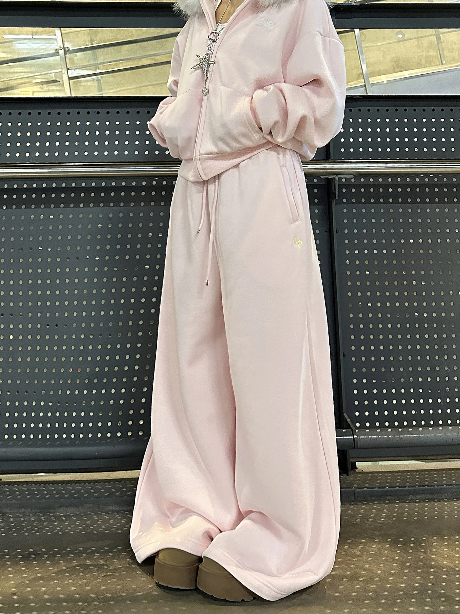 

Модные женские брюки-джоггеры с широкими штанинами на флисовой подкладке, с завязками, с высокой талией, повседневные, универсальные, свободного кроя