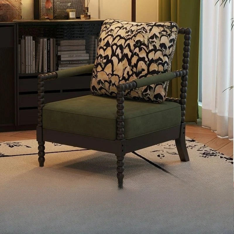 

Vintage Solid Wood Accent Chair - French Provincial Pearl-Inlaid Lounge Chair for Classic Living Room