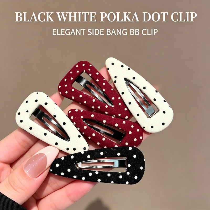 Elegant Black White Polka Dot Hair Clip Women Side Bang Clip Simple Versatile Hairpin Summer Fashion Hair Accessory for Women
