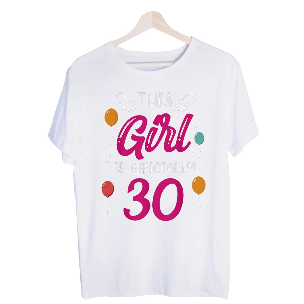 Women's 30th Birthday Balloon Letter Print Graphic Tee, Short Sleeve Casual T-Shirt for Birthday Party Celebrations