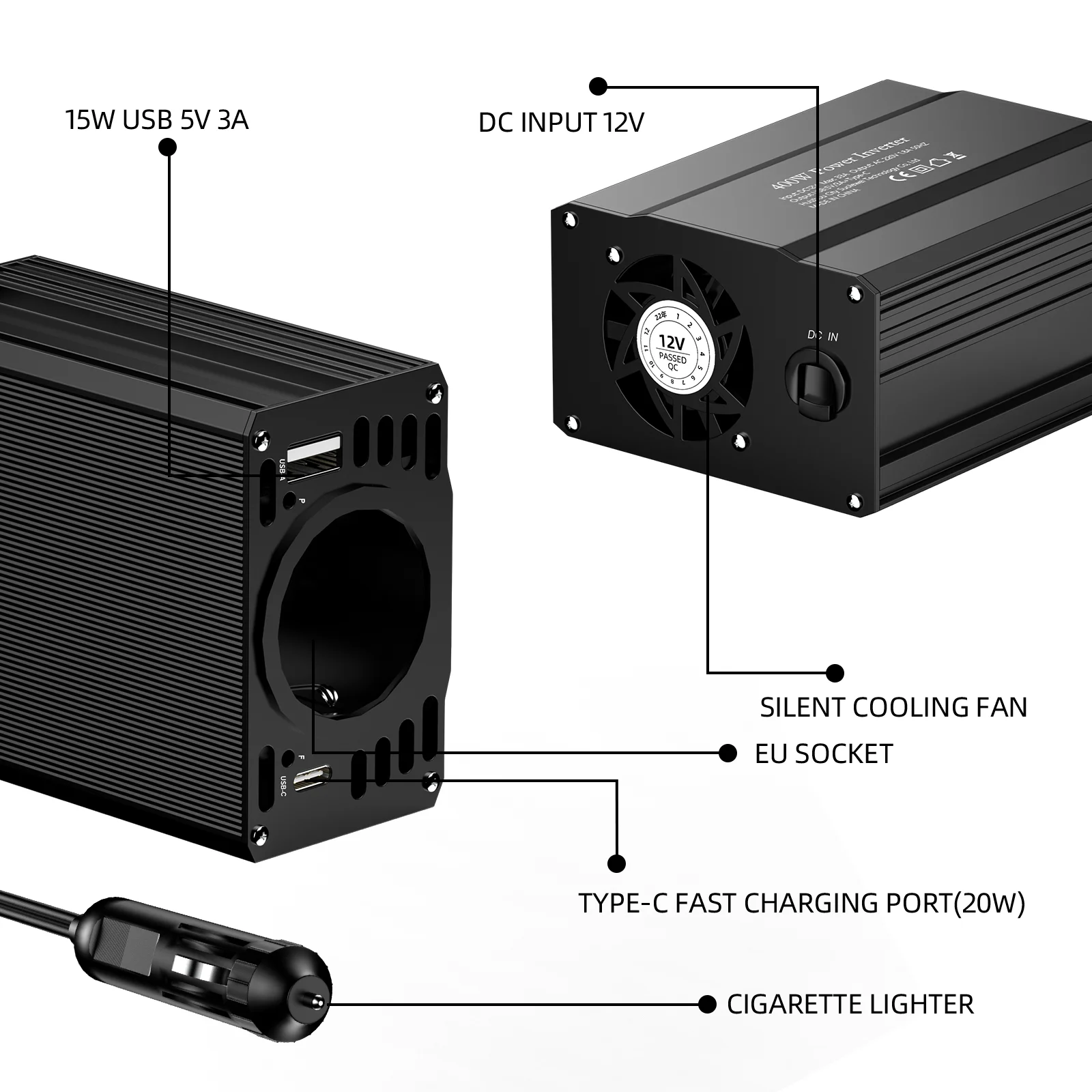 DC 12V to AC 220V 230V Inverter 500W/400W LED Voltage Converter European Socket  Car Cigarette lighter plug Auto Accessories