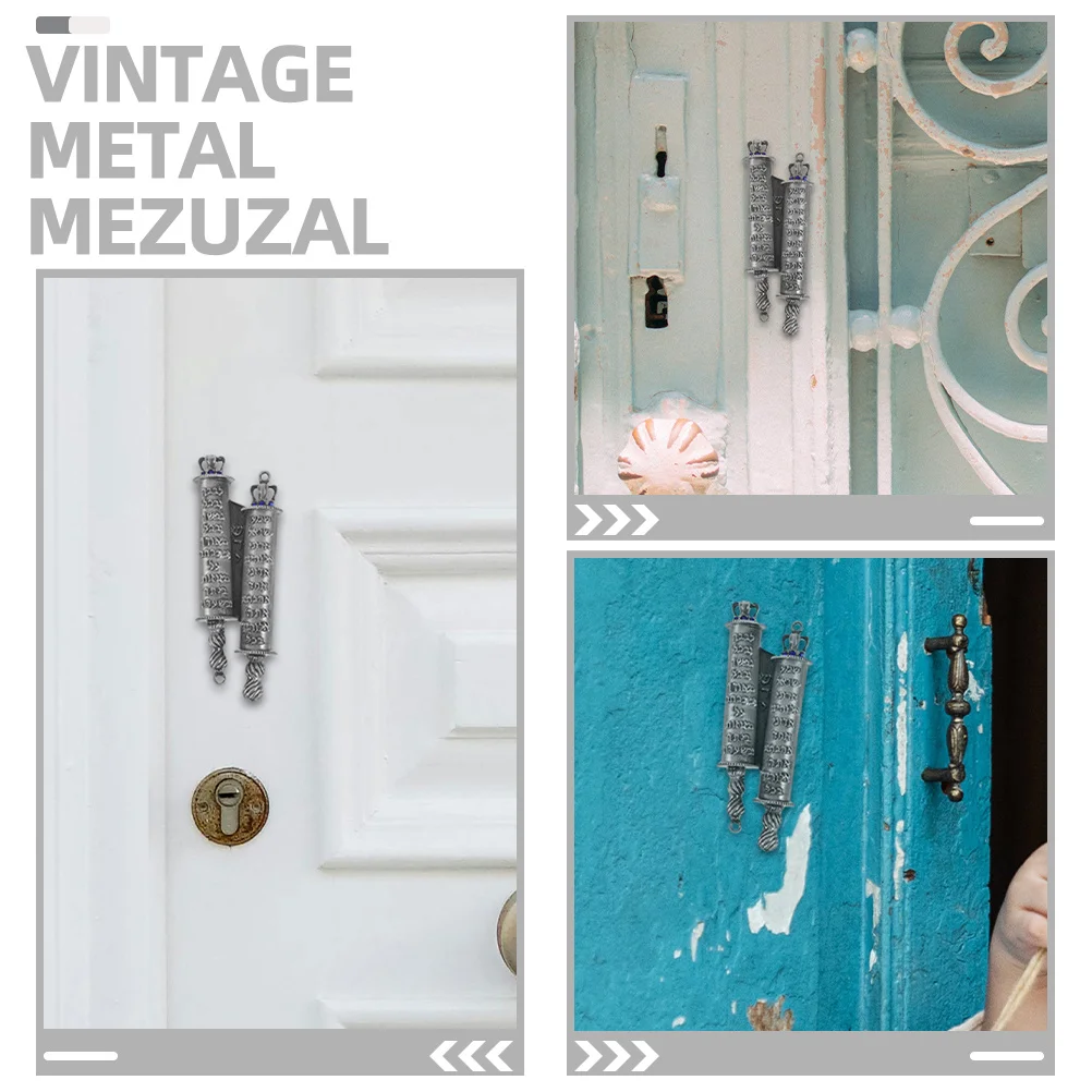 

1Set Metal Mezuzah Vintage Style Engraved Blessings Religious Judaica Door Home Decor Prayer Scroll Heavy Detailed Mezuzah