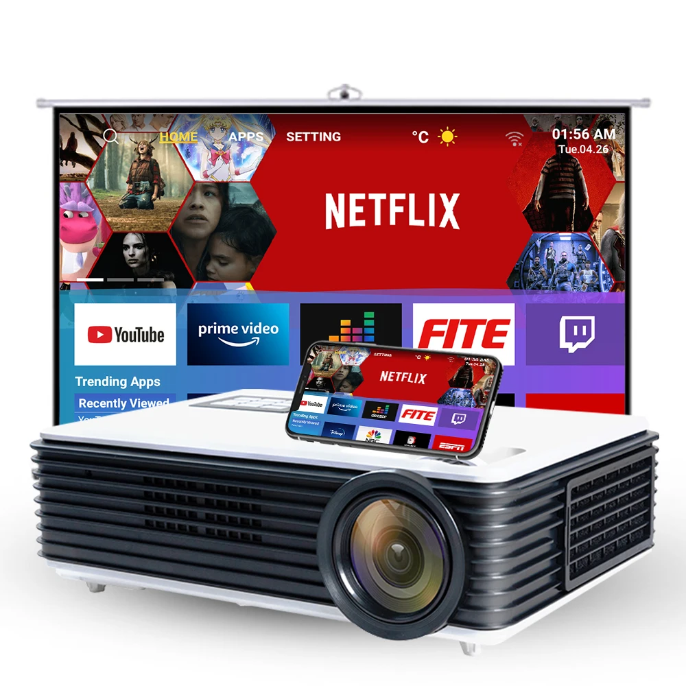 Proyector LED Full HD para cine en casa, 1080P, WIFI, Android, 1920x1080P, 3D, para oficina, hogar y escuela