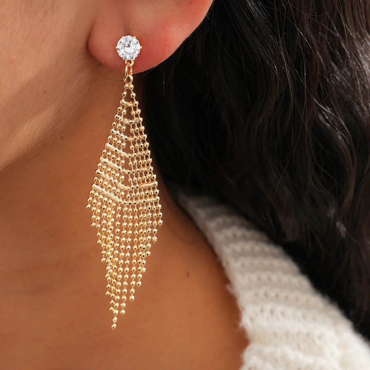 

Luxury Quality Zircon Tassel Earrings, Fashionable Women's Wedding Banquet Party Jewelry Accessories