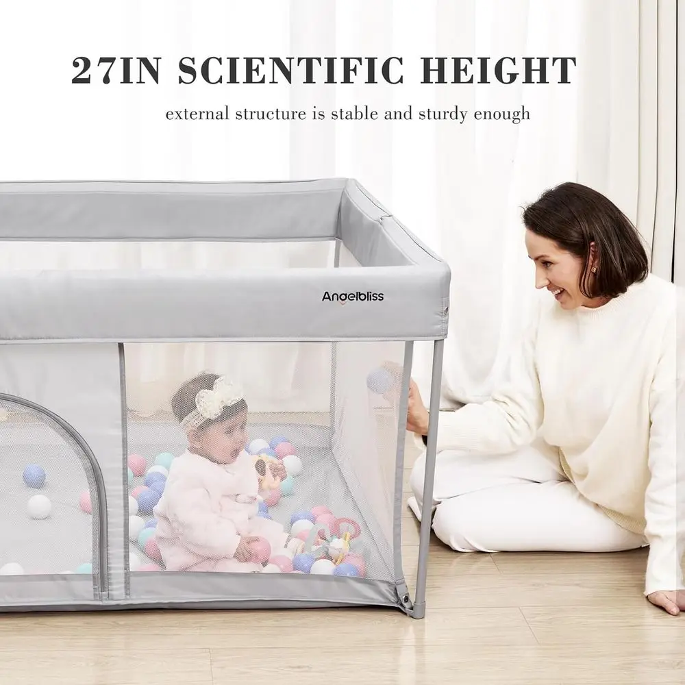 Draagbare opvouwbare speeltuin, 50 x 50, ademend gaas, ASTM F406 gecertificeerd voor baby's en peuters (lichtgrijs)