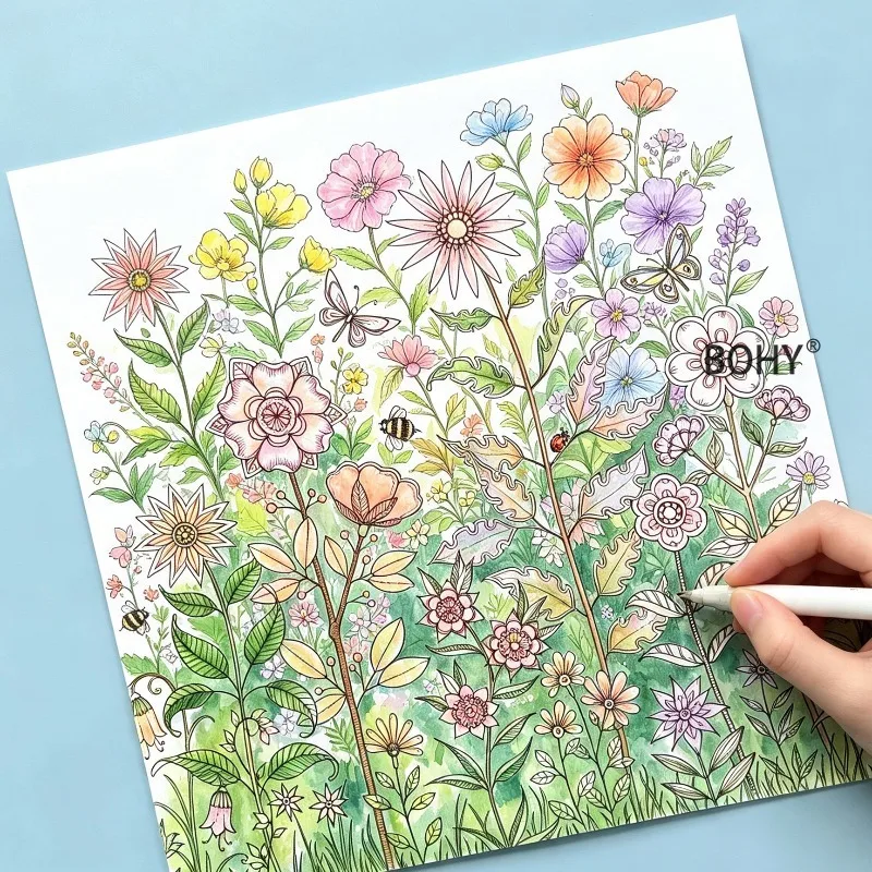 An Adult Decompression Coloring Album, Include Wildflowers, Butterflies, Gardens and Other Themes, 12 Large-sized Loose Pages