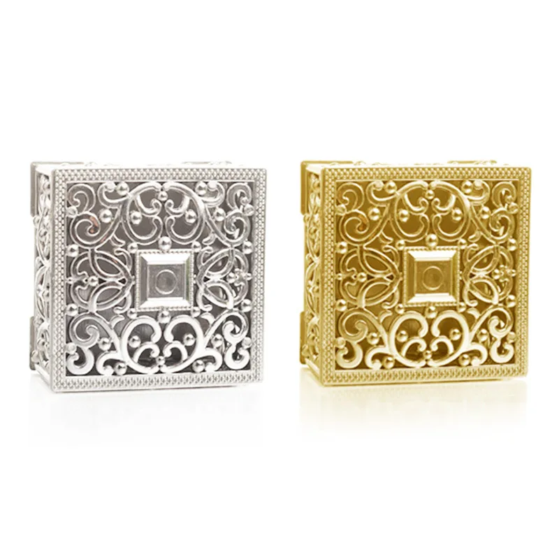 1Pc Square Mini Gilt Silver Plastic Hollowed Out Packaging Box Candy Box Creative Companion Gift Box Jewelry Storage Box