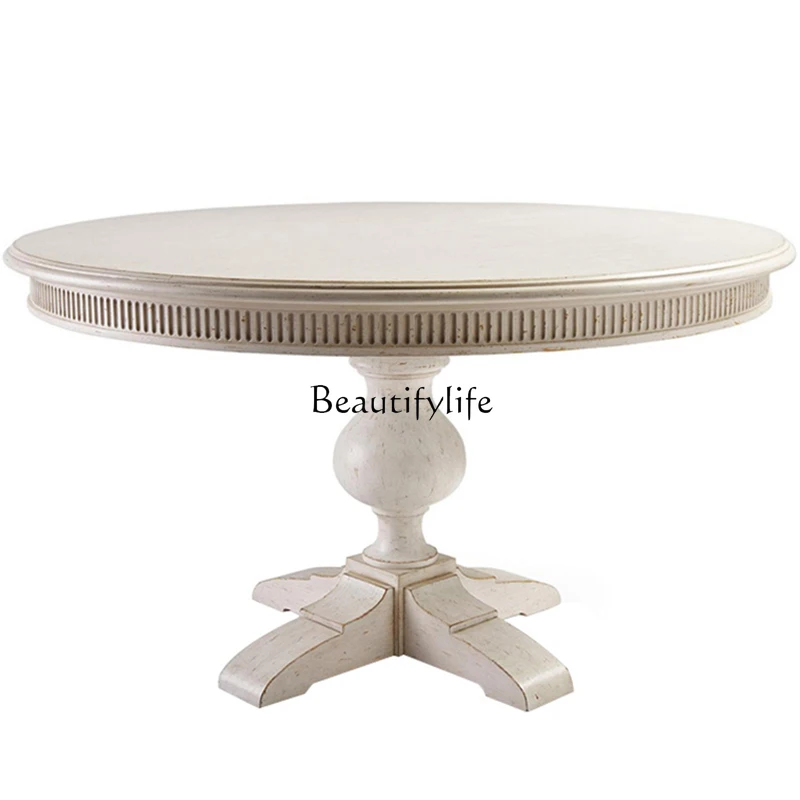 

American restaurant white retro old dining table and chair combination small apartment modern all solid wood