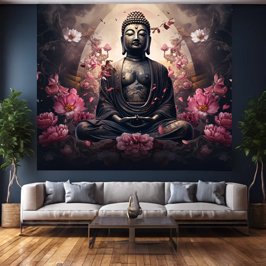 VIKAMA Zen Buddha Wandteppich, Meditation, Sitzposition, ruhiger Geist, Wohnzimmer, Schlafzimmer, Ecke, Heimdekoration