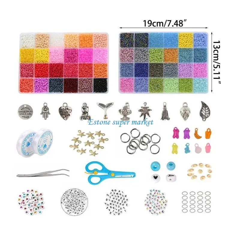 Cuentas multicolor 090B, cuentas sueltas 48 colores para fabricación pulseras y collares DIY