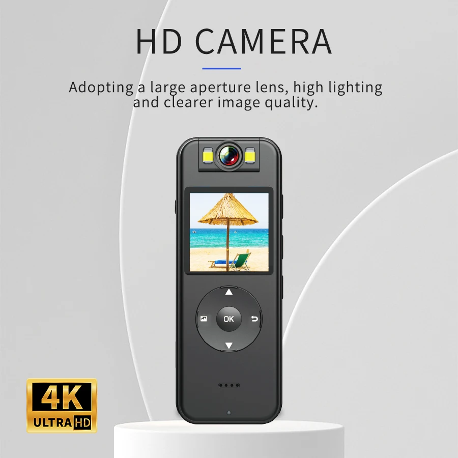 

4K mini camera, 180 ° adjustable focus lens, with bike holder, USB rechargeable, used for meetings, sports, cycling, travel