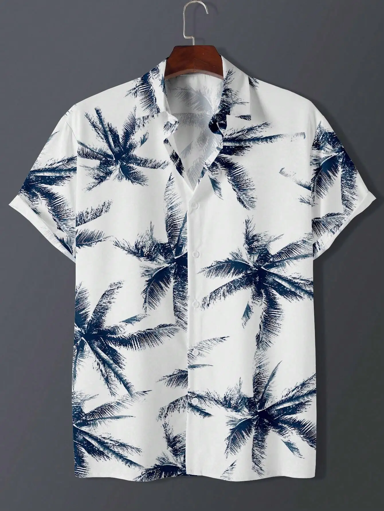 Summer Fashionable Lapel Shirts for Men and Women Palm Tree Print Design Casual Short Sleeve Button Up Shirts Tops Lapel Shirts