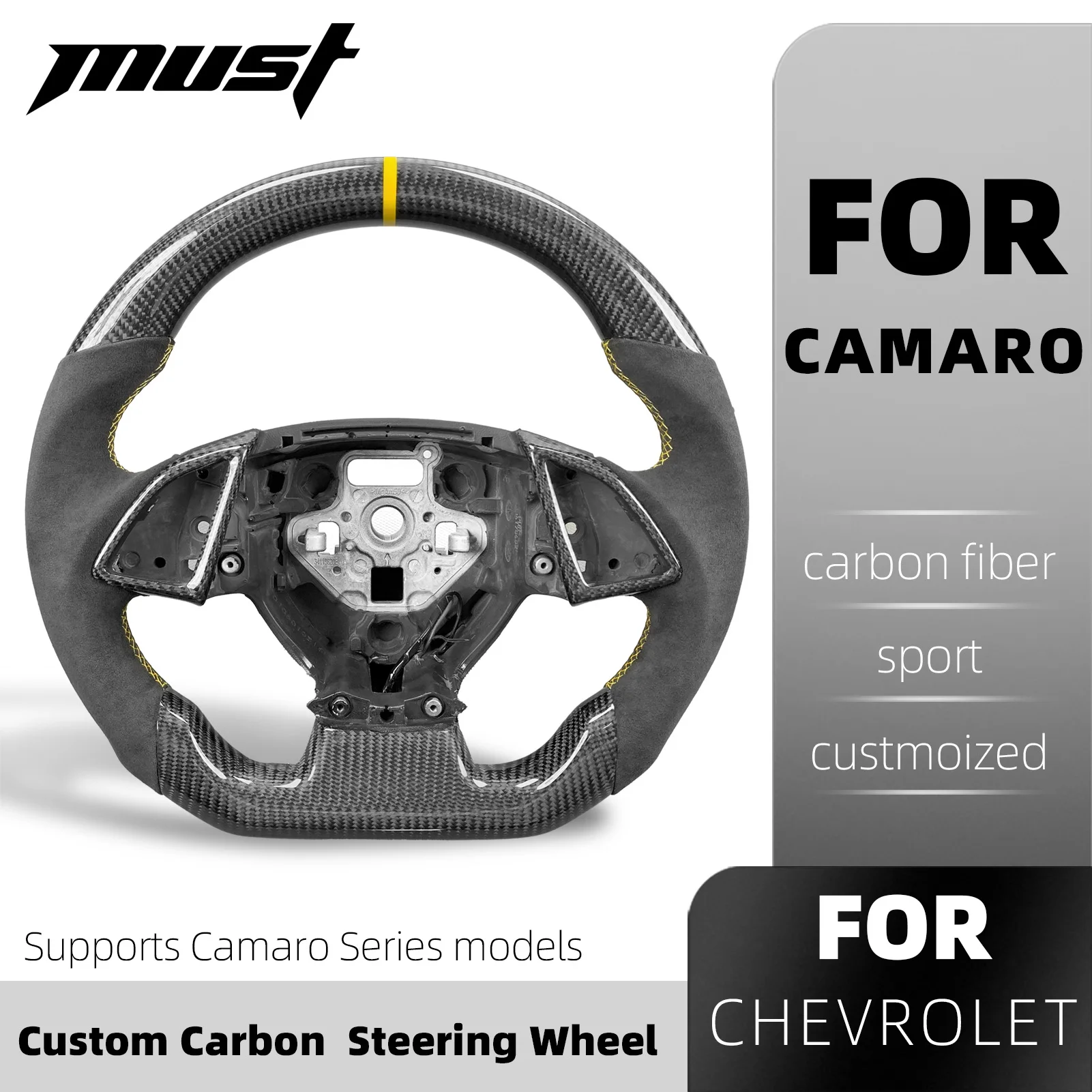 Carbon Fiber Steering Wheel Cover Trim For Chevrolet Corvette C7  Camaro SS ZL1 2011 2016 2017 2012 2015 Customized LED RPM