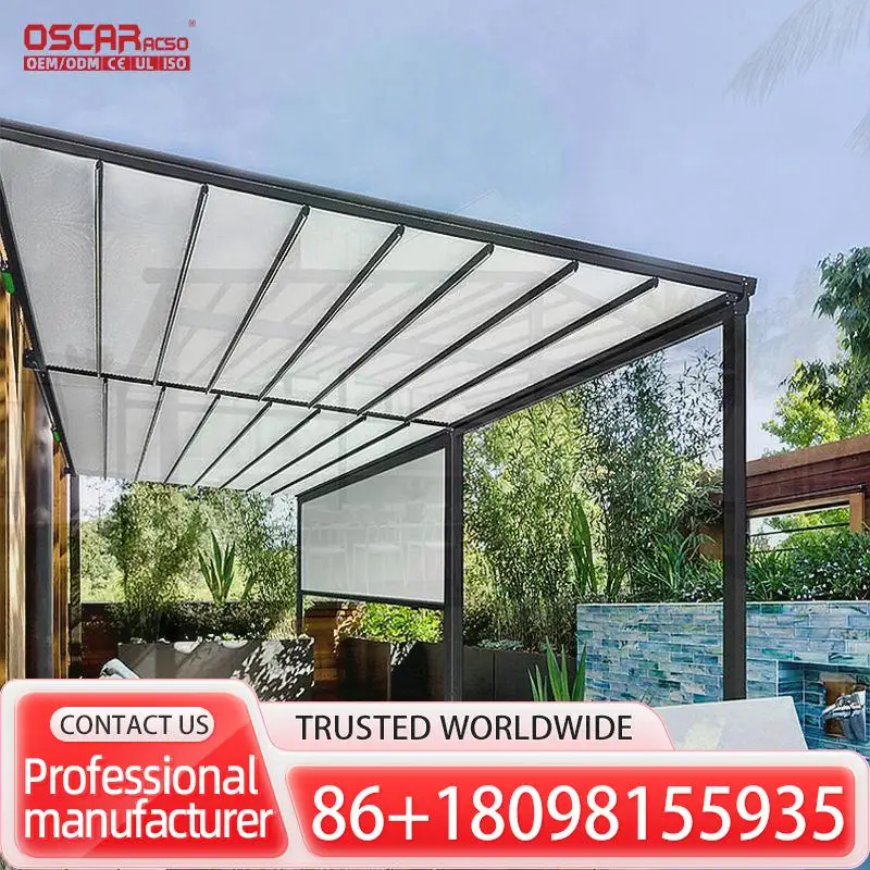 

Outdoor Motorized Retractable Patio Canopy with LED Lights Waterproof for Garden Terrace Balcony Retractable Canopy Pergola