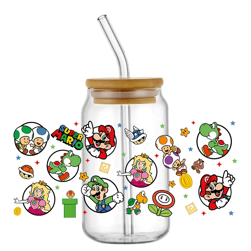 Miniso Super Mario Racing Pattern UV DTF Transfer Sticker Waterproof Transfers Decals For 16oz Glass Cup Wrap Stickers