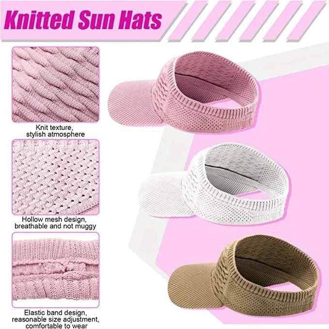 Lässige elastische Strickmütze, atmungsaktive Damen-Sonnenschutzhut mit leerem Oberteil für Outdoor-Sport und Sonnenschutz – Detail 7
