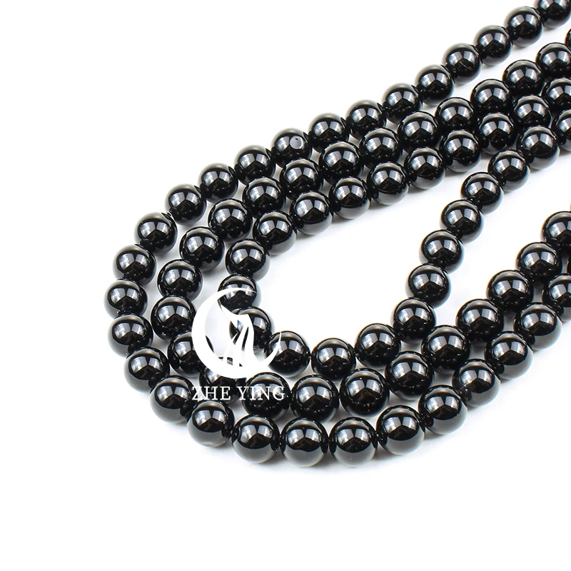 Zhe Ying Uruguay Black Onyx Bead Round Smooth Gemstone Beads for Needlework DIY Jewellery Making Supplies