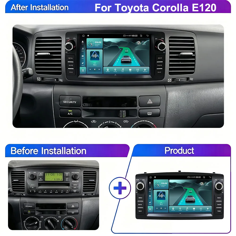 Android 15 Car Radio For Toyota Corolla E120 2003-2006 BYD F3 2006-2013 GPS Navigation Wireless CarPlay Android Auto 2din Player