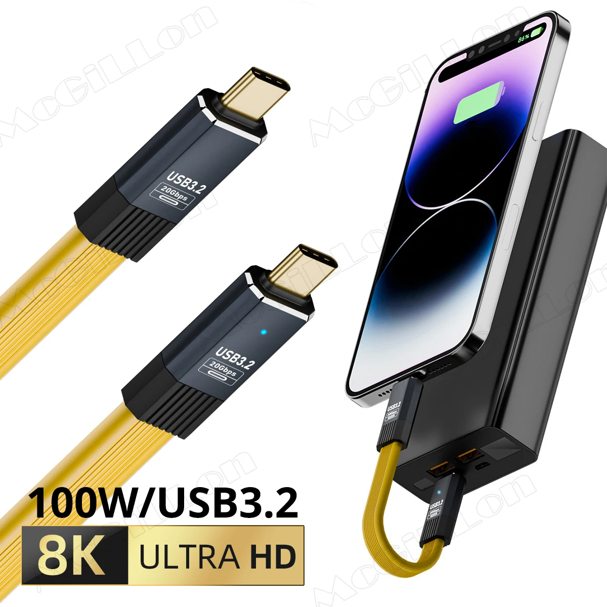 

PD 100W USB C to USB-C Cable USB 3.2 Type C Gen2 20Gbps 8K @ 60Hz Video Data Cord for PC Laptop Macbook iPad iPhone16 15 Pro Max