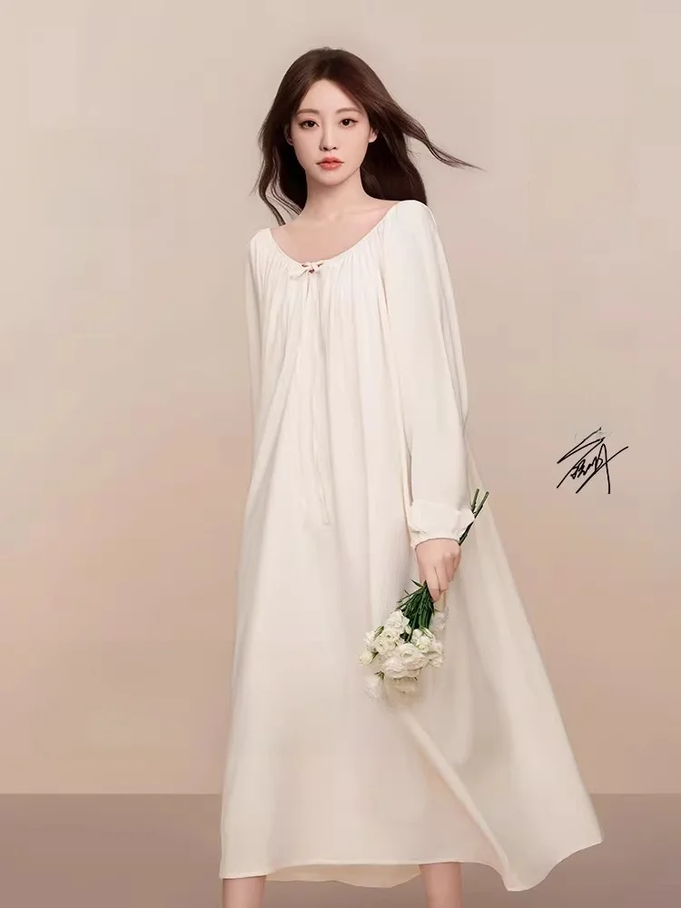 

Lumeeey Women's Long Sve Sp Dr Casual Home Wear Outdoor Comfortable Nightgown Four Seasons Polyester Fiber