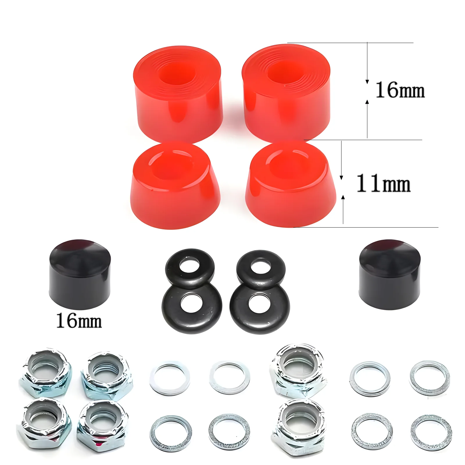 Borracha Shock-Absorbing Skate Truck Kit Rebuild, arruelas buchas, copos pivô, amortecedor PU Pad, Bowl Pad, 90A, 1 conjunto