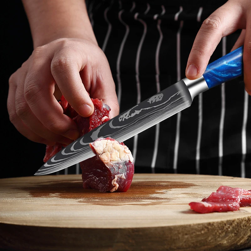 Kitchen Meat Fruit Knife 7Cr17Mov Stainless Steel Chef Utility Fish Knife Professional Butcher Cleaver Boning Knife Resin Handle