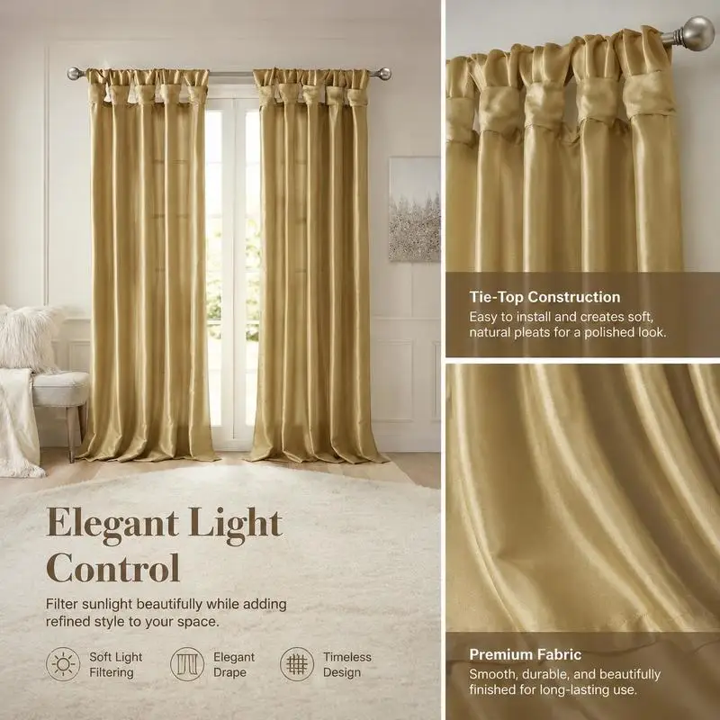 1PCS Linen Textured Twist Tab Curtain Panel 50x84 Inch, Polyester Faux Silk Fabric with Lining, Semi Blackout Thermal Insulated Drapes for Living Room Bedroom, Bronze view 2