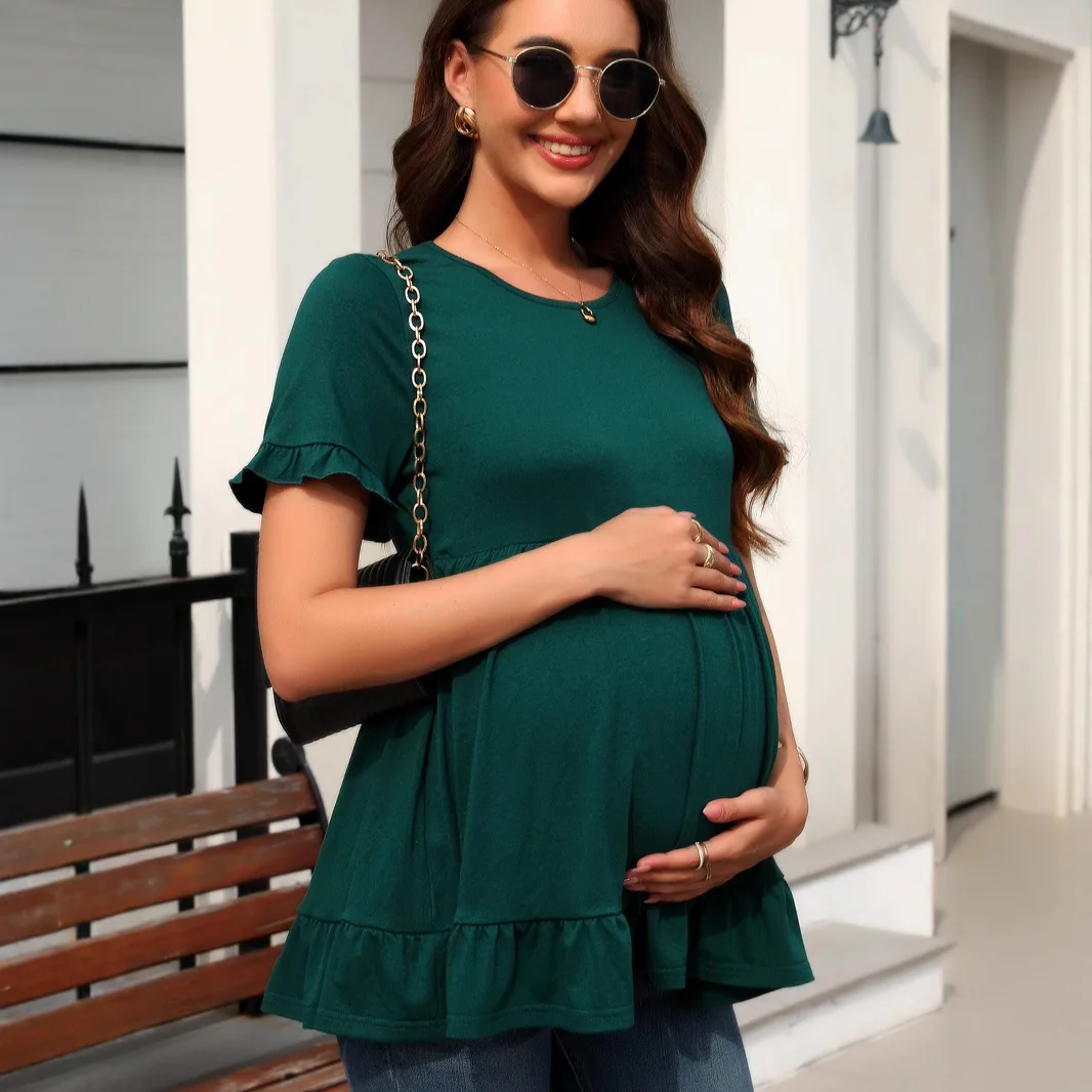 

Spring and summer maternity ruffle short-sleeve loose pleated casual versatile top T-shirt