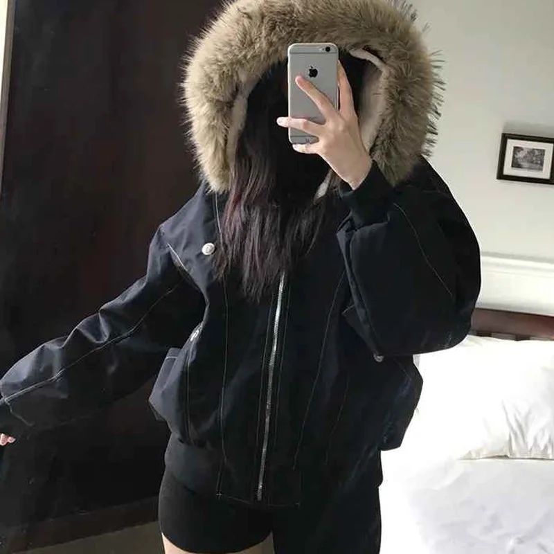 

Женское пуховое пальто свободного кроя на подкладке с капюшоном и меховым воротником, теплая верхняя одежда, хлопковое пальто Long Sve Commute Sle