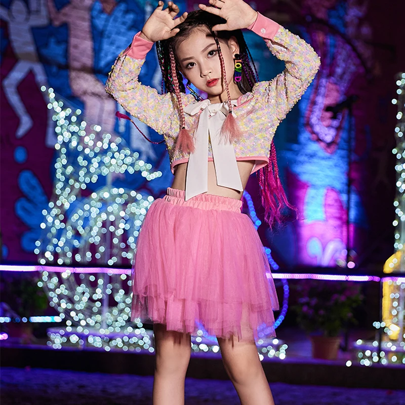 Children'S Jazz Dance Performance Clothes Bubble Skirt Street Dance Sequin Suit Girls Ballroom Hip Hop Dance Costumes DN14486