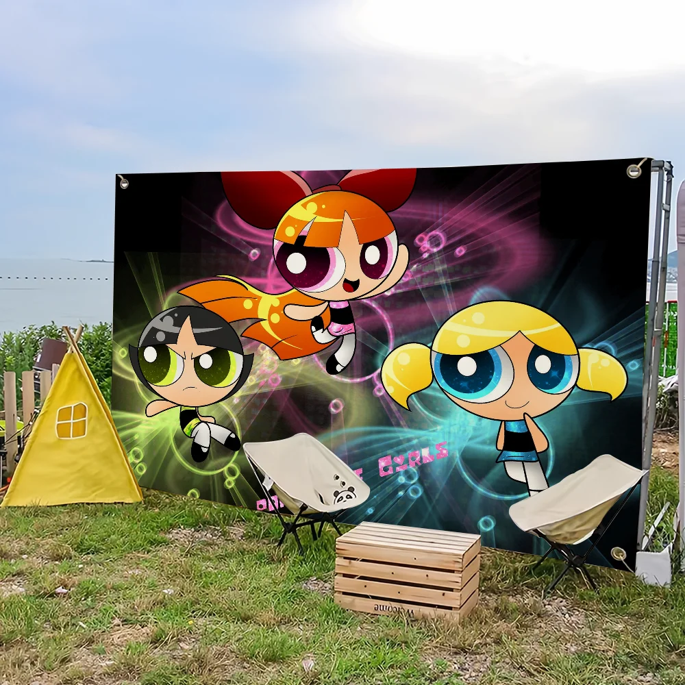 Cartoon Flag For Picnic Party Art Home Decoration Outdoor The P-Powerpuff Cool Girls Camping Banner