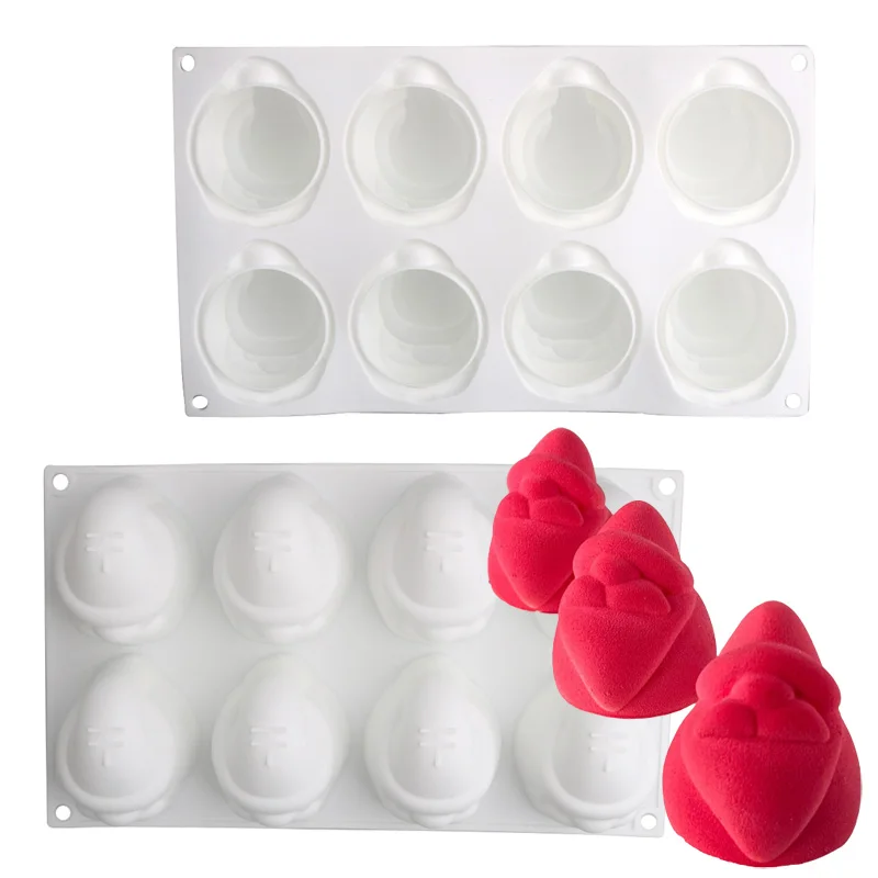 8-Cell Santa Claus Head Design Christmas Dessert Chocolate Mousse Cake Jelly Pudding Baking Tools Food Grade Silicone Mold