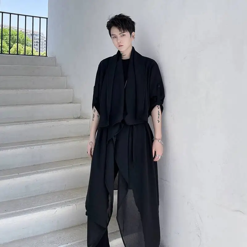 HKSH Summer New Men Tide Dark Mid-Length Asymmetrical Shirt Trendy High Street Loose Korean Punk Chic Ins Shirts Jacket HK22375