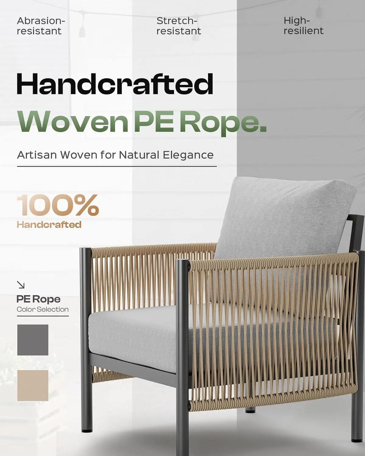 Set Furnitur Teras Luar Ruangan Aluminium, Tali HDPE 5 Buah Set Perbualan Bersekat Modern dengan Meja Kopi Dua Lapis, Semua Wea