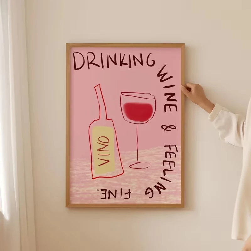 Modern Pink Cheers Artwork Wall Art Print Canvas Painting Poster Picture For Living Room, Kitchen Home Decor