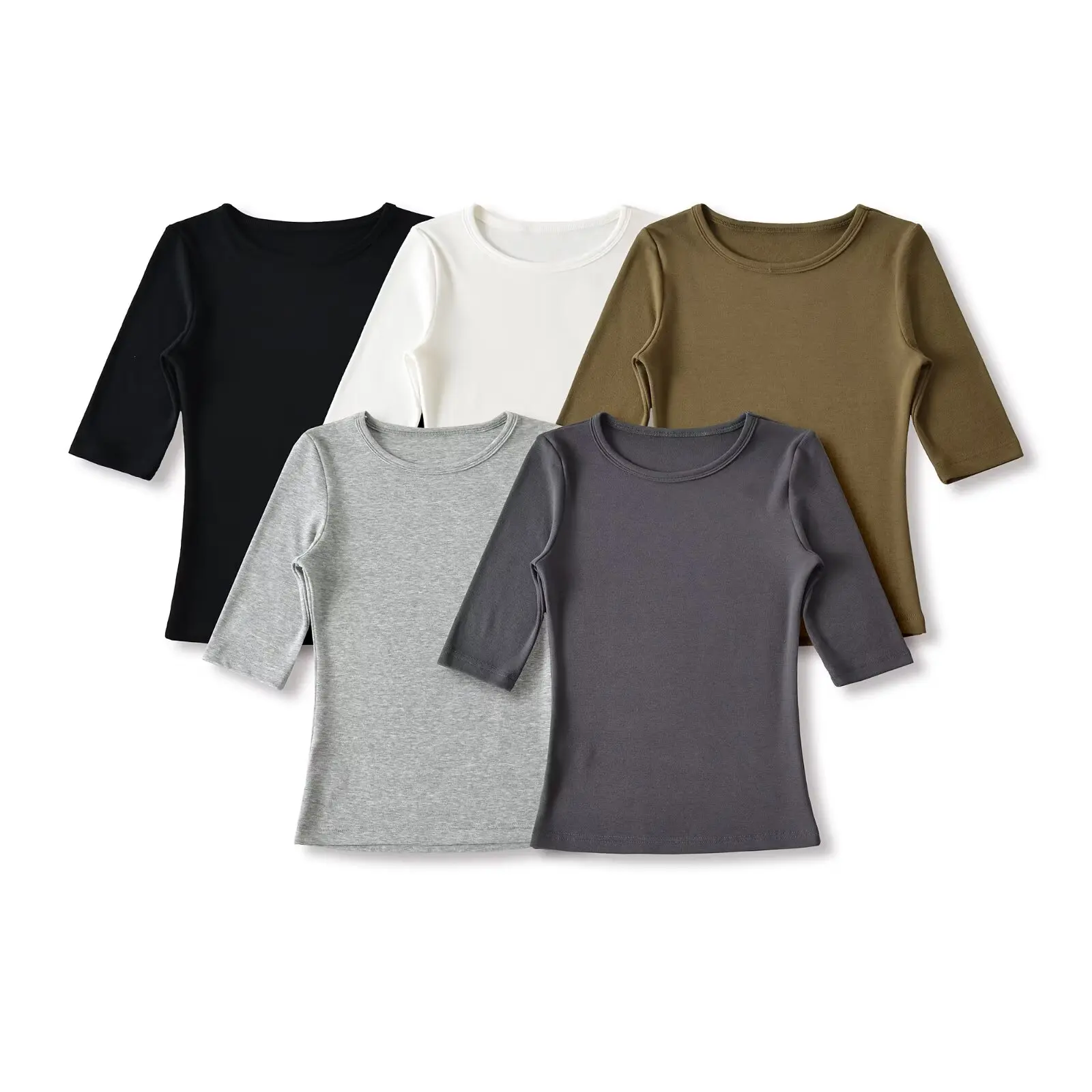 Slimming Effect round Neck Short Sleeve T-Shirt Casual Sweet Women's Basic Pure Color Knitted Top Breathable Summer Tee